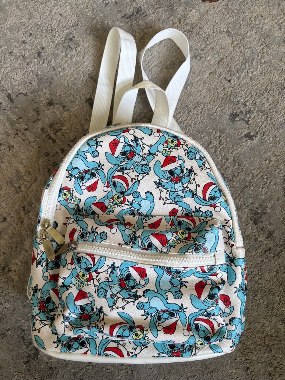 Disney Stitch White & Light Blue Cartoon Print Mini Backpack - Unbranded